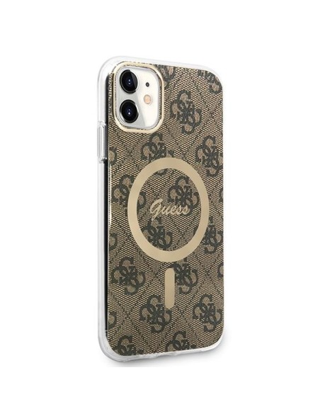 Guess 4G Print MagSafe dėklas, skirtas iPhone 11 + indukcinis įkroviklis - rudas Guess 4G Print MagSafe dėklas, skirtas iPhone 11 + indukcinis įkroviklis - rudas