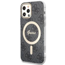 Guess 4G Print MagSafe dėklas, skirtas iPhone 12 / iPhone 12 Pro + indukcinis įkroviklis - juodas
