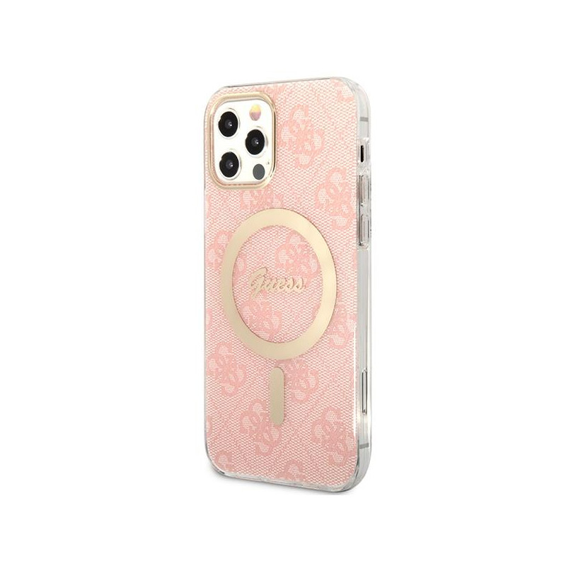 Guess 4G Print MagSafe dėklas, skirtas iPhone 12 / iPhone 12 Pro + indukcinis įkroviklis - rožinė