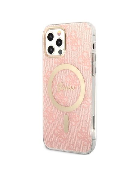 Guess 4G Print MagSafe dėklas, skirtas iPhone 12 / iPhone 12 Pro + indukcinis įkroviklis - rožinė Guess 4G Print MagSafe dėklas, skirtas iPhone 12 / iPhone 12 Pro + indukcinis įkroviklis - rožinė