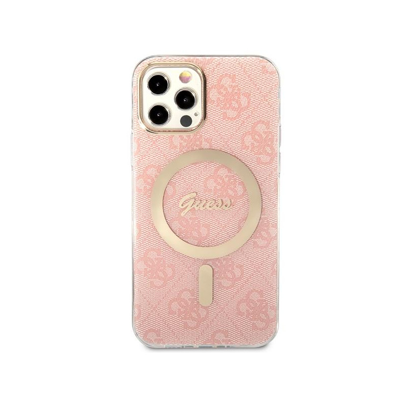 Guess 4G Print MagSafe dėklas, skirtas iPhone 12 / iPhone 12 Pro + indukcinis įkroviklis - rožinė