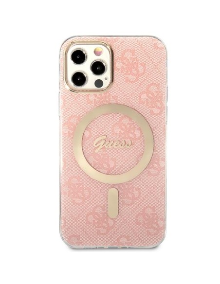 Guess 4G Print MagSafe dėklas, skirtas iPhone 12 / iPhone 12 Pro + indukcinis įkroviklis - rožinė Guess 4G Print MagSafe dėklas, skirtas iPhone 12 / iPhone 12 Pro + indukcinis įkroviklis - rožinė