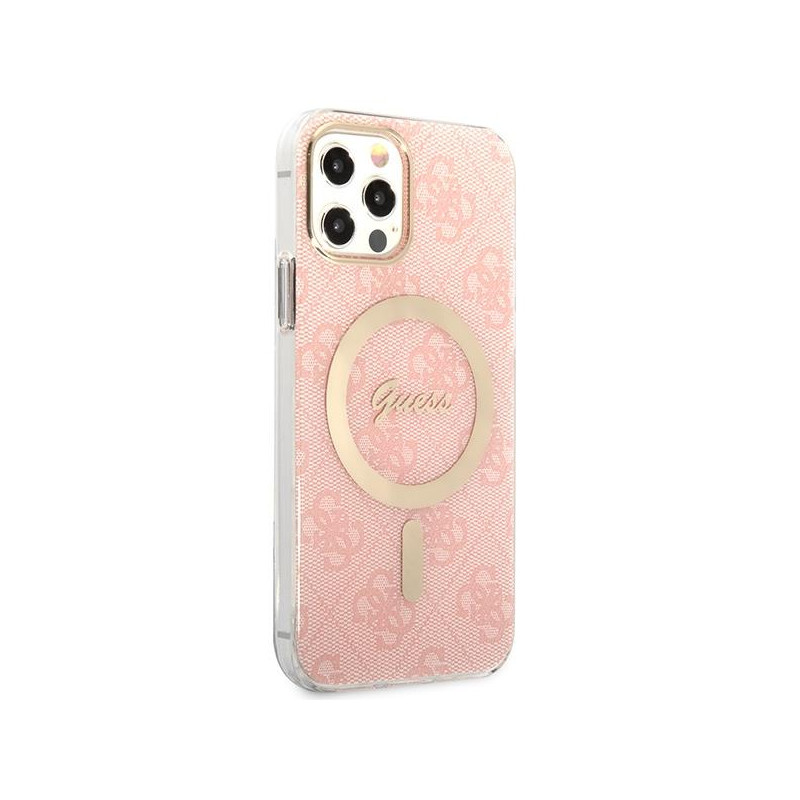 Guess 4G Print MagSafe dėklas, skirtas iPhone 12 / iPhone 12 Pro + indukcinis įkroviklis - rožinė