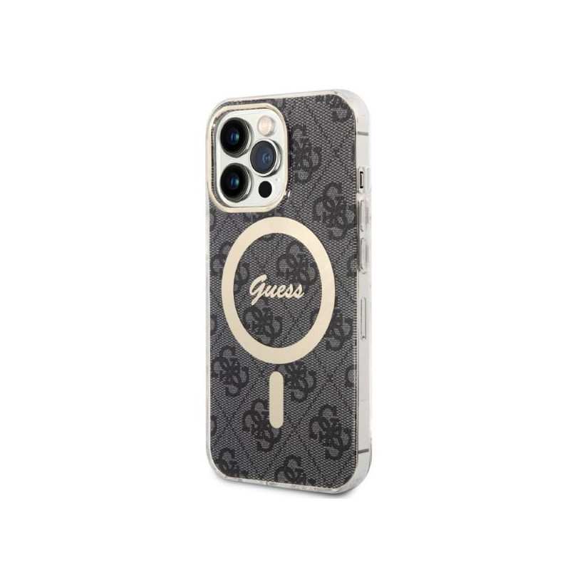 Guess 4G Print MagSafe dėklas skirtas iPhone 13 Pro + indukcinis įkroviklis - juodas