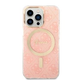 Guess 4G Print MagSafe dėklas, skirtas iPhone 13 Pro + indukcinis įkroviklis - rožinė