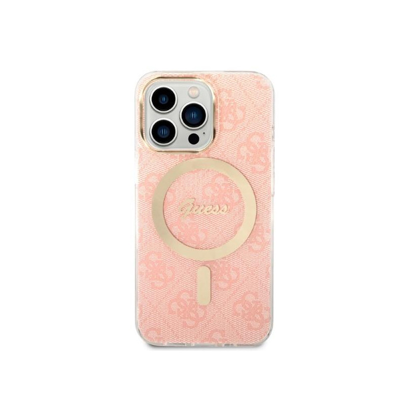 Guess 4G Print MagSafe dėklas, skirtas iPhone 13 Pro + indukcinis įkroviklis - rožinė