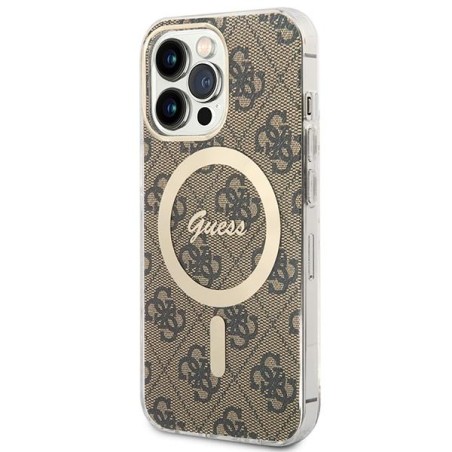 Guess 4G Print MagSafe dėklas skirtas iPhone 13 Pro + indukcinis įkroviklis - rudas Guess 4G Print MagSafe dėklas skirtas iPhone 13 Pro + indukcinis įkroviklis - rudas