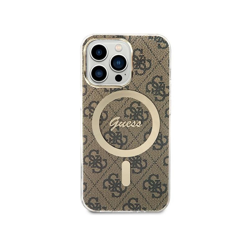 Guess 4G Print MagSafe dėklas skirtas iPhone 13 Pro + indukcinis įkroviklis - rudas