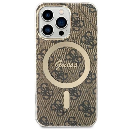 Guess 4G Print MagSafe dėklas skirtas iPhone 13 Pro + indukcinis įkroviklis - rudas Guess 4G Print MagSafe dėklas skirtas iPhone 13 Pro + indukcinis įkroviklis - rudas