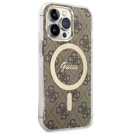 Guess 4G Print MagSafe dėklas skirtas iPhone 13 Pro + indukcinis įkroviklis - rudas Guess 4G Print MagSafe dėklas skirtas iPhone 13 Pro + indukcinis įkroviklis - rudas