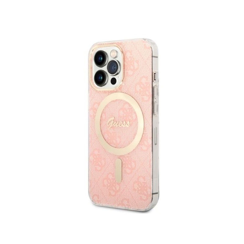 Guess 4G Print MagSafe dėklas, skirtas iPhone 13 Pro Max + indukcinis įkroviklis - rožinis
