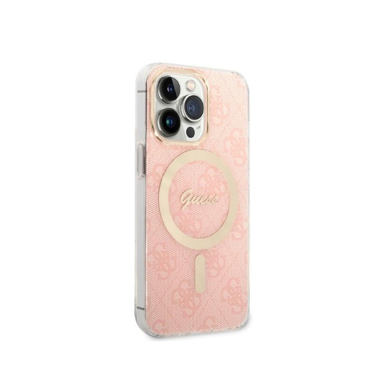 Guess 4G Print MagSafe dėklas, skirtas iPhone 13 Pro Max + indukcinis įkroviklis - rožinis