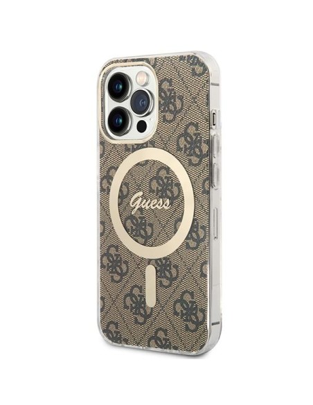 Guess 4G Print MagSafe dėklas, skirtas iPhone 13 Pro Max + indukcinis įkroviklis - rudas Guess 4G Print MagSafe dėklas, skirtas iPhone 13 Pro Max + indukcinis įkroviklis - rudas