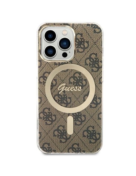 Guess 4G Print MagSafe dėklas, skirtas iPhone 13 Pro Max + indukcinis įkroviklis - rudas Guess 4G Print MagSafe dėklas, skirtas iPhone 13 Pro Max + indukcinis įkroviklis - rudas