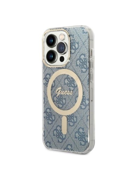 Guess 4G Print MagSafe dėklas skirtas iPhone 14 Pro + indukcinis įkroviklis - mėlynas Guess 4G Print MagSafe dėklas skirtas iPhone 14 Pro + indukcinis įkroviklis - mėlynas
