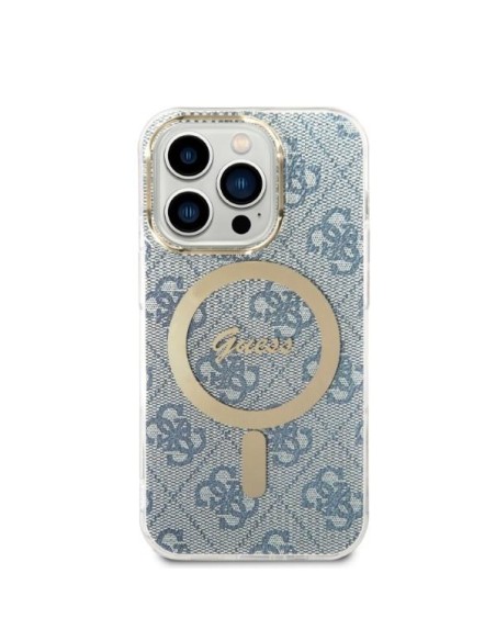 Guess 4G Print MagSafe dėklas skirtas iPhone 14 Pro + indukcinis įkroviklis - mėlynas Guess 4G Print MagSafe dėklas skirtas iPhone 14 Pro + indukcinis įkroviklis - mėlynas