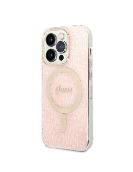 Guess 4G Print MagSafe dėklas, skirtas iPhone 14 Pro + indukcinis įkroviklis - rožinė Guess 4G Print MagSafe dėklas, skirtas iPhone 14 Pro + indukcinis įkroviklis - rožinė