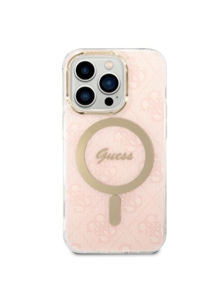 Guess 4G Print MagSafe dėklas, skirtas iPhone 14 Pro + indukcinis įkroviklis - rožinė Guess 4G Print MagSafe dėklas, skirtas iPhone 14 Pro + indukcinis įkroviklis - rožinė