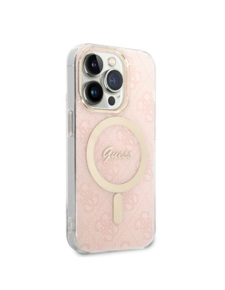 Guess 4G Print MagSafe dėklas, skirtas iPhone 14 Pro + indukcinis įkroviklis - rožinė Guess 4G Print MagSafe dėklas, skirtas iPhone 14 Pro + indukcinis įkroviklis - rožinė