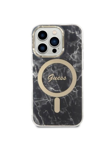 Guess Marble MagSafe dėklas skirtas iPhone 14 Pro + indukcinis įkroviklis - juodas