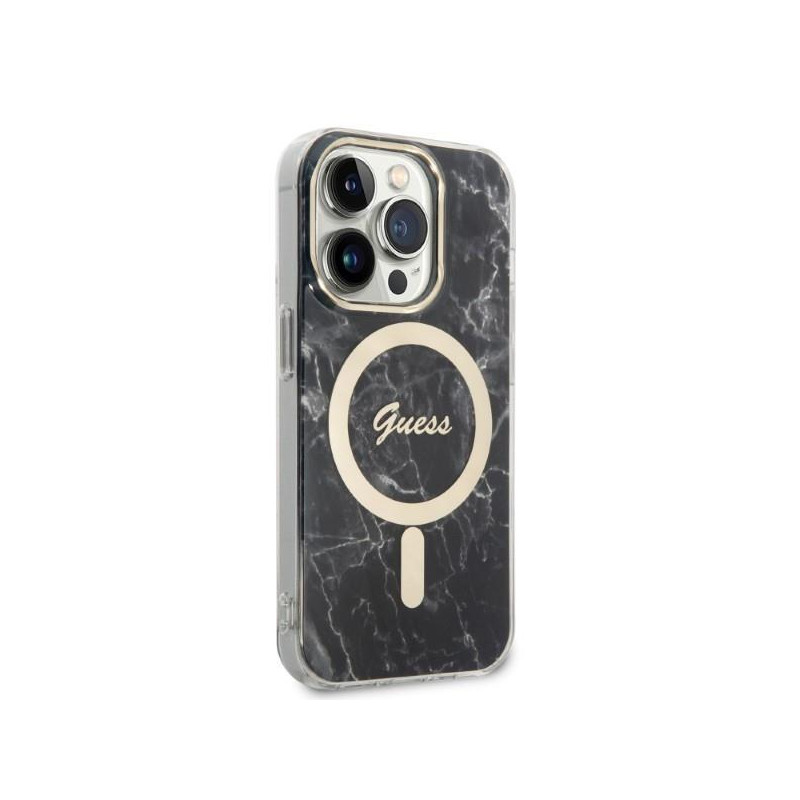 Guess Marble MagSafe dėklas skirtas iPhone 14 Pro + indukcinis įkroviklis - juodas
