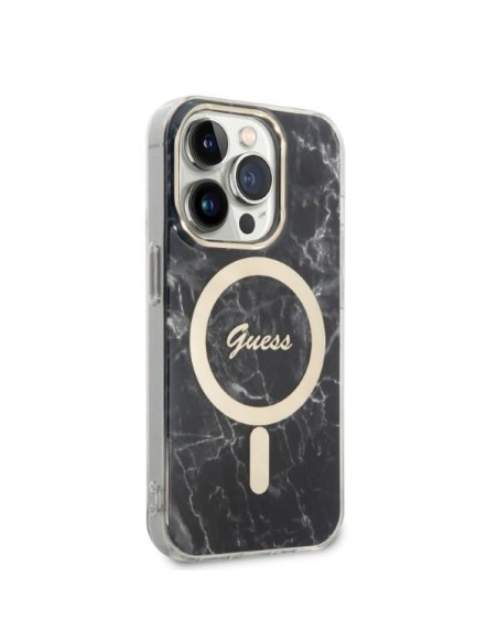 Guess Marble MagSafe dėklas skirtas iPhone 14 Pro + indukcinis įkroviklis - juodas