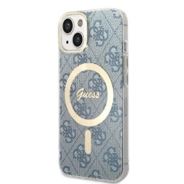 Guess 4G Print MagSafe dėklas skirtas iPhone 14 Plus + indukcinis įkroviklis - mėlynas