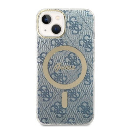Guess 4G Print MagSafe dėklas skirtas iPhone 14 Plus + indukcinis įkroviklis - mėlynas