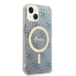 Guess 4G Print MagSafe dėklas skirtas iPhone 14 Plus + indukcinis įkroviklis - mėlynas