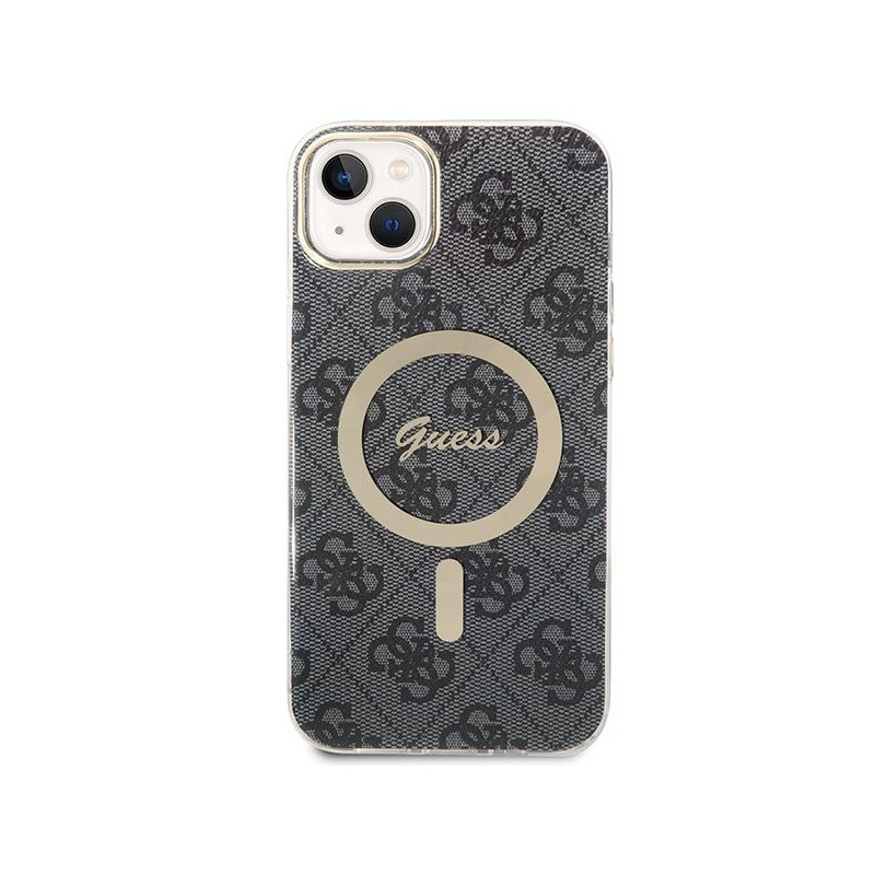 Guess 4G Print MagSafe dėklas, skirtas iPhone 14 Plus + indukcinis įkroviklis - juodas