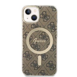 Guess 4G Print MagSafe dėklas iPhone 14 Plus + indukcinis įkroviklis - rudas