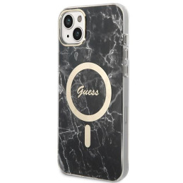Guess Marble MagSafe dėklas skirtas iPhone 14 Plus + indukcinis įkroviklis - juodas