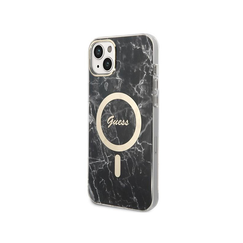 Guess Marble MagSafe dėklas skirtas iPhone 14 Plus + indukcinis įkroviklis - juodas