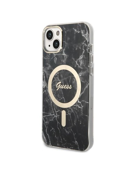 Guess Marble MagSafe dėklas skirtas iPhone 14 Plus + indukcinis įkroviklis - juodas Guess Marble MagSafe dėklas skirtas iPhone 14 Plus + indukcinis įkroviklis - juodas