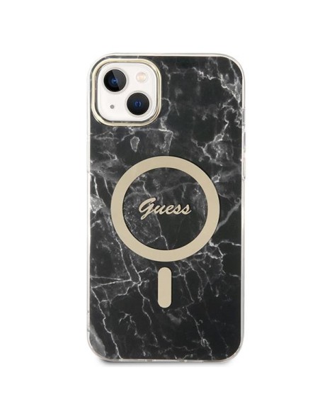 Guess Marble MagSafe dėklas skirtas iPhone 14 Plus + indukcinis įkroviklis - juodas Guess Marble MagSafe dėklas skirtas iPhone 14 Plus + indukcinis įkroviklis - juodas