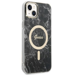 Guess Marble MagSafe dėklas skirtas iPhone 14 Plus + indukcinis įkroviklis - juodas