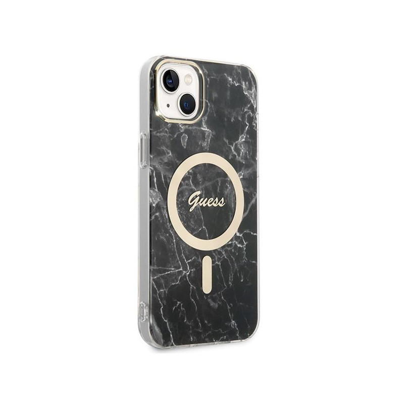 Guess Marble MagSafe dėklas skirtas iPhone 14 Plus + indukcinis įkroviklis - juodas