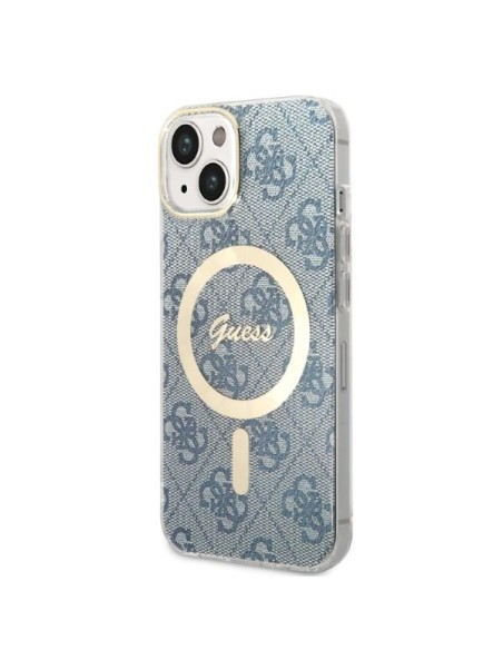 Guess 4G Print MagSafe dėklas, skirtas iPhone 14 + indukcinis įkroviklis - mėlynas Guess 4G Print MagSafe dėklas, skirtas iPhone 14 + indukcinis įkroviklis - mėlynas