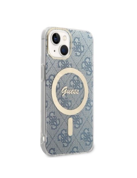 Guess 4G Print MagSafe dėklas, skirtas iPhone 14 + indukcinis įkroviklis - mėlynas Guess 4G Print MagSafe dėklas, skirtas iPhone 14 + indukcinis įkroviklis - mėlynas