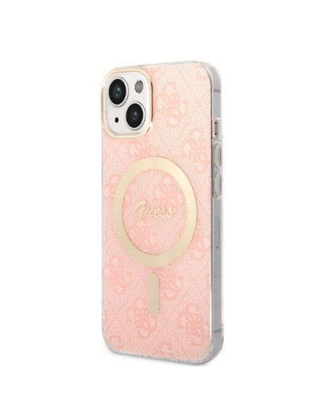 Guess Marble MagSafe dėklas skirtas iPhone 14 + indukciniam įkrovikliui - rožinė Guess Marble MagSafe dėklas skirtas iPhone 14 + indukciniam įkrovikliui - rožinė