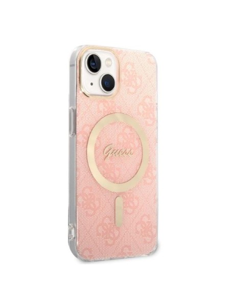 Guess Marble MagSafe dėklas skirtas iPhone 14 + indukciniam įkrovikliui - rožinė Guess Marble MagSafe dėklas skirtas iPhone 14 + indukciniam įkrovikliui - rožinė
