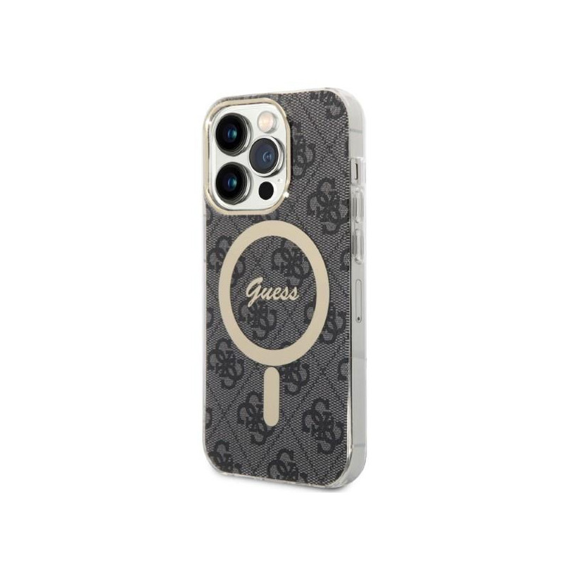 Guess 4G Print MagSafe dėklas, skirtas iPhone 14 Pro Max + indukcinis įkroviklis - juodas