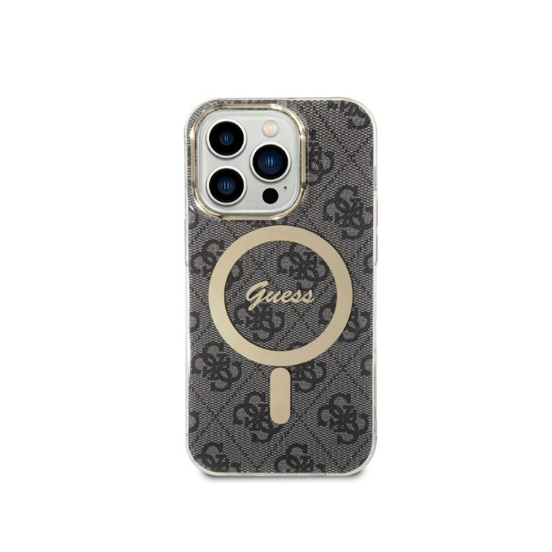 Guess 4G Print MagSafe dėklas, skirtas iPhone 14 Pro Max + indukcinis įkroviklis - juodas