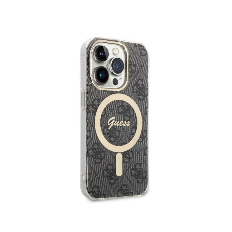 Guess 4G Print MagSafe dėklas, skirtas iPhone 14 Pro Max + indukcinis įkroviklis - juodas