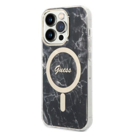 Guess Marble MagSafe dėklas skirtas iPhone 14 Pro Max + indukcinis įkroviklis - juodas