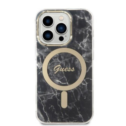 Guess Marble MagSafe dėklas skirtas iPhone 14 Pro Max + indukcinis įkroviklis - juodas