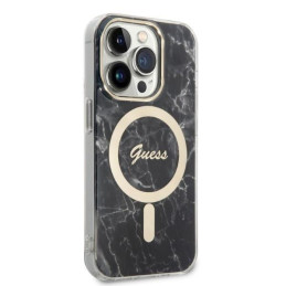 Guess Marble MagSafe dėklas skirtas iPhone 14 Pro Max + indukcinis įkroviklis - juodas