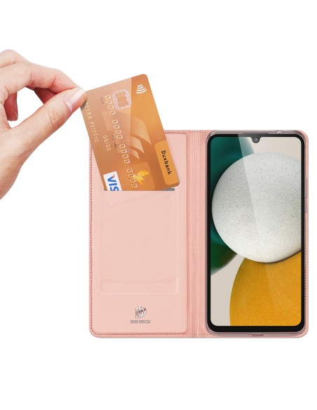„Dux Ducis Skin Pro“ dėklas, skirtas „Samsung Galaxy A34 5G“, atverčiamas dangtelis kortelės piniginės stovas, rožinis