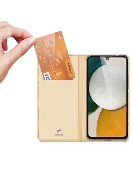 Dux Ducis Skin Pro dėklas, skirtas Samsung Galaxy A34 5G atverčiamas dangtelis kortelės piniginės stovas auksinis Dux Ducis Skin Pro dėklas, skirtas Samsung Galaxy A34 5G atverčiamas dangtelis kortelės piniginės stovas auksinis