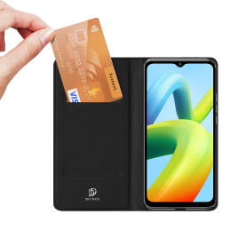 Dux Ducis Skin Pro dėklas, skirtas Xiaomi Redmi A1+ atverčiamas dangtelis kortelės piniginės stovas juodas